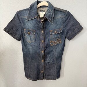 SOLD ❌ D&G Distressed Blue Denim Button-Up Shirt